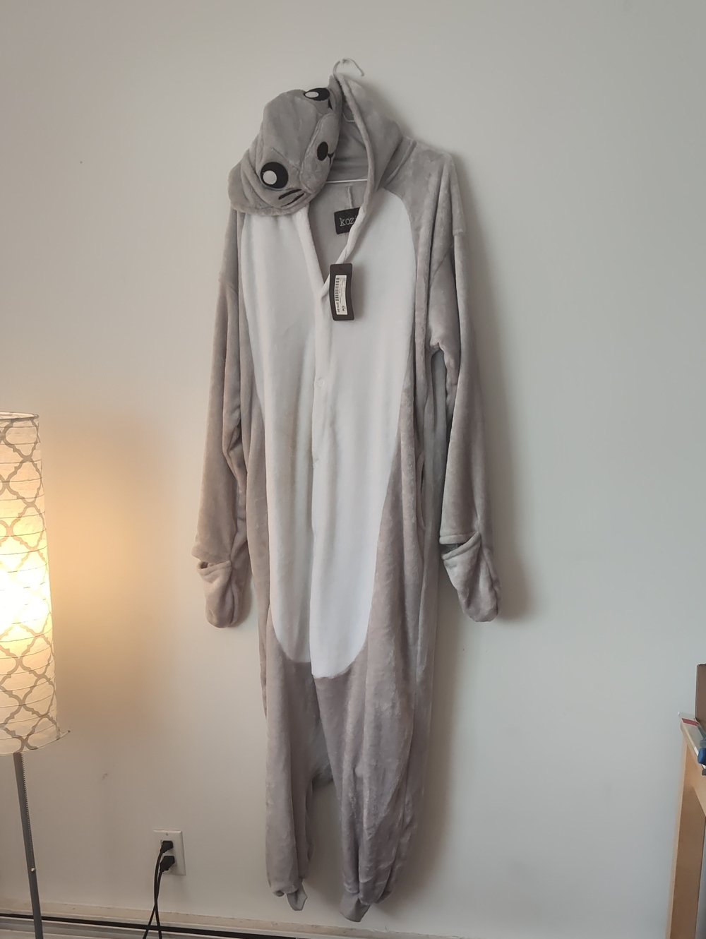 Adult Gray & White Plush Animal Onesie Pajamas